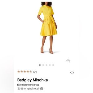 Badgley Mischka Shirt Collar Flare Dress Yellow